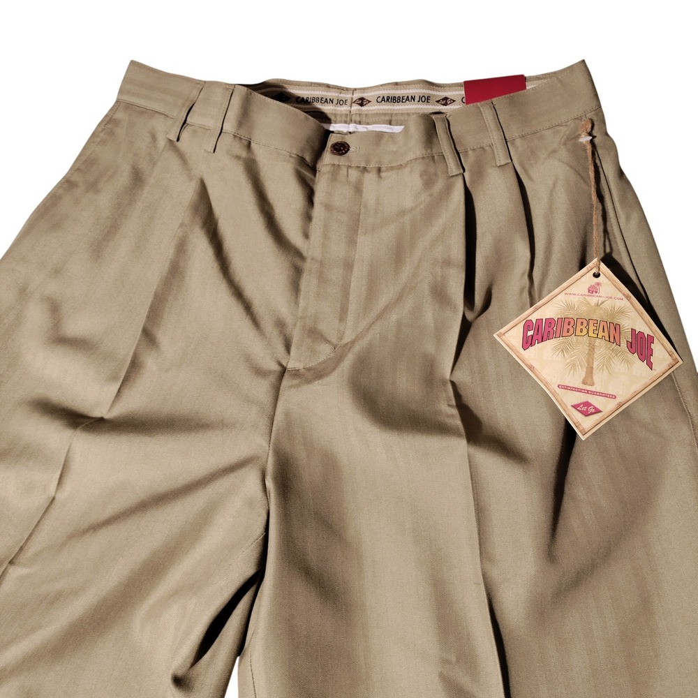 Caribbean Joe 34x34 (33x34.5 Actual) Pleated Dress Pants Khaki Tan Cuffed NWT